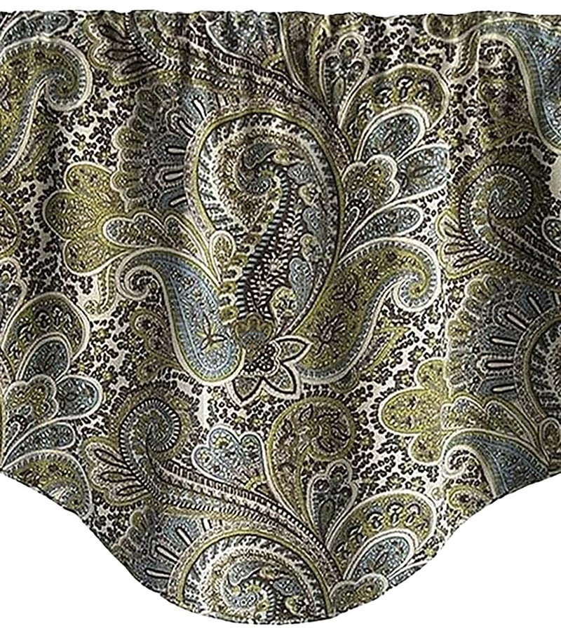 Decorative Things Window Valance Curtain for Kitchen, Living Room, Bedroom Drape Swag Short Curtains Rod Pocket Brown and Blue Window Treatment 53" x 18" - Image 3